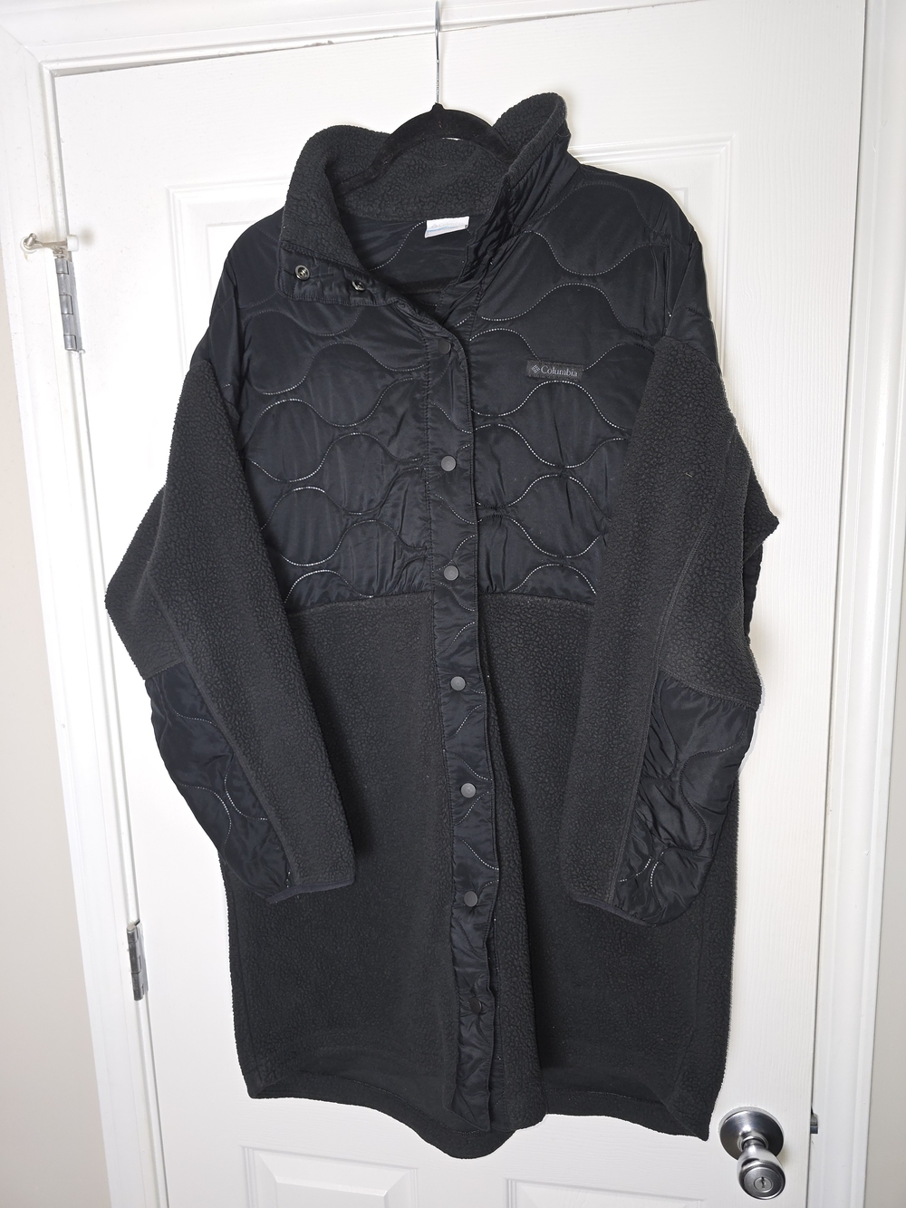 Columbia Women's Black Quilted Fleece Long Coat Jacket Size XL